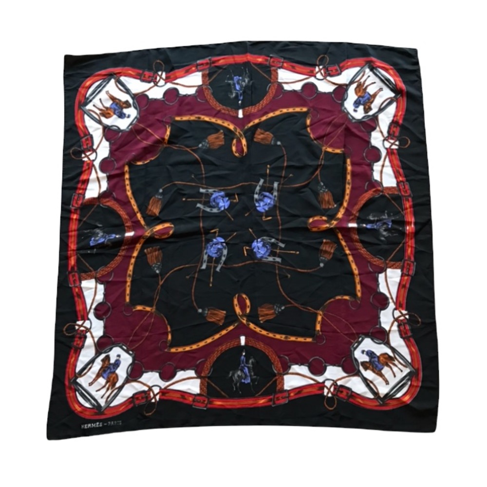 RARE Hermès Silk Polo, Horse and Hats Print 34” x 34” Square Silk Scarf
